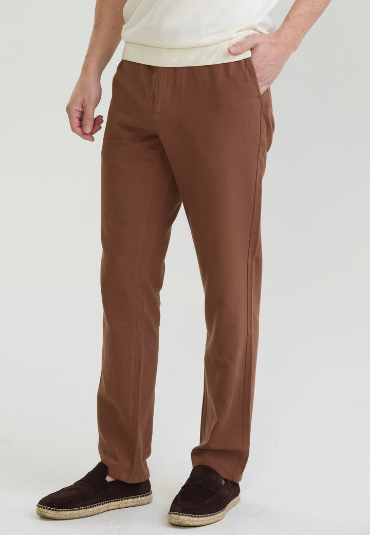 Felix Hardy Pantalon basique en mélange coton-lin pour homme - Marron