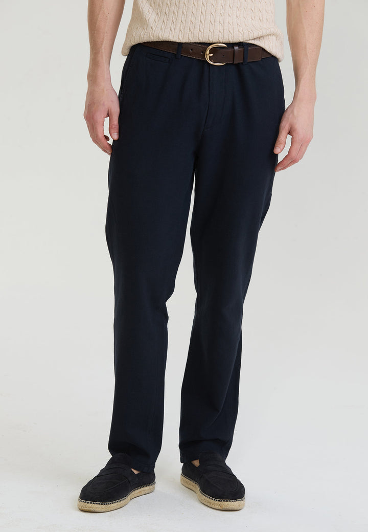 Felix Hardy Pantalon basique en mélange coton-lin pour homme - Bleu marine