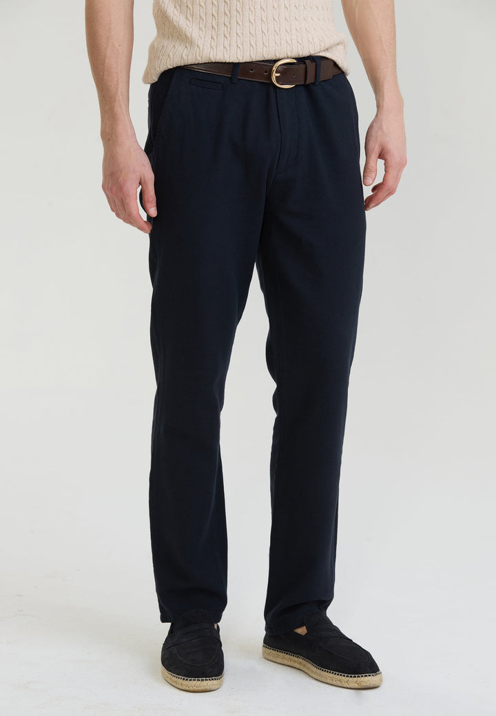 Felix Hardy Pantalon basique en mélange coton-lin pour homme - Bleu marine