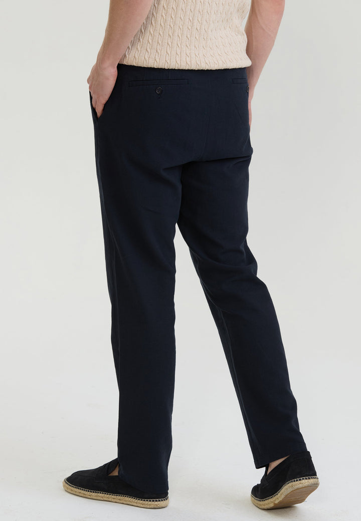 Felix Hardy Pantalon basique en mélange coton-lin pour homme - Bleu marine