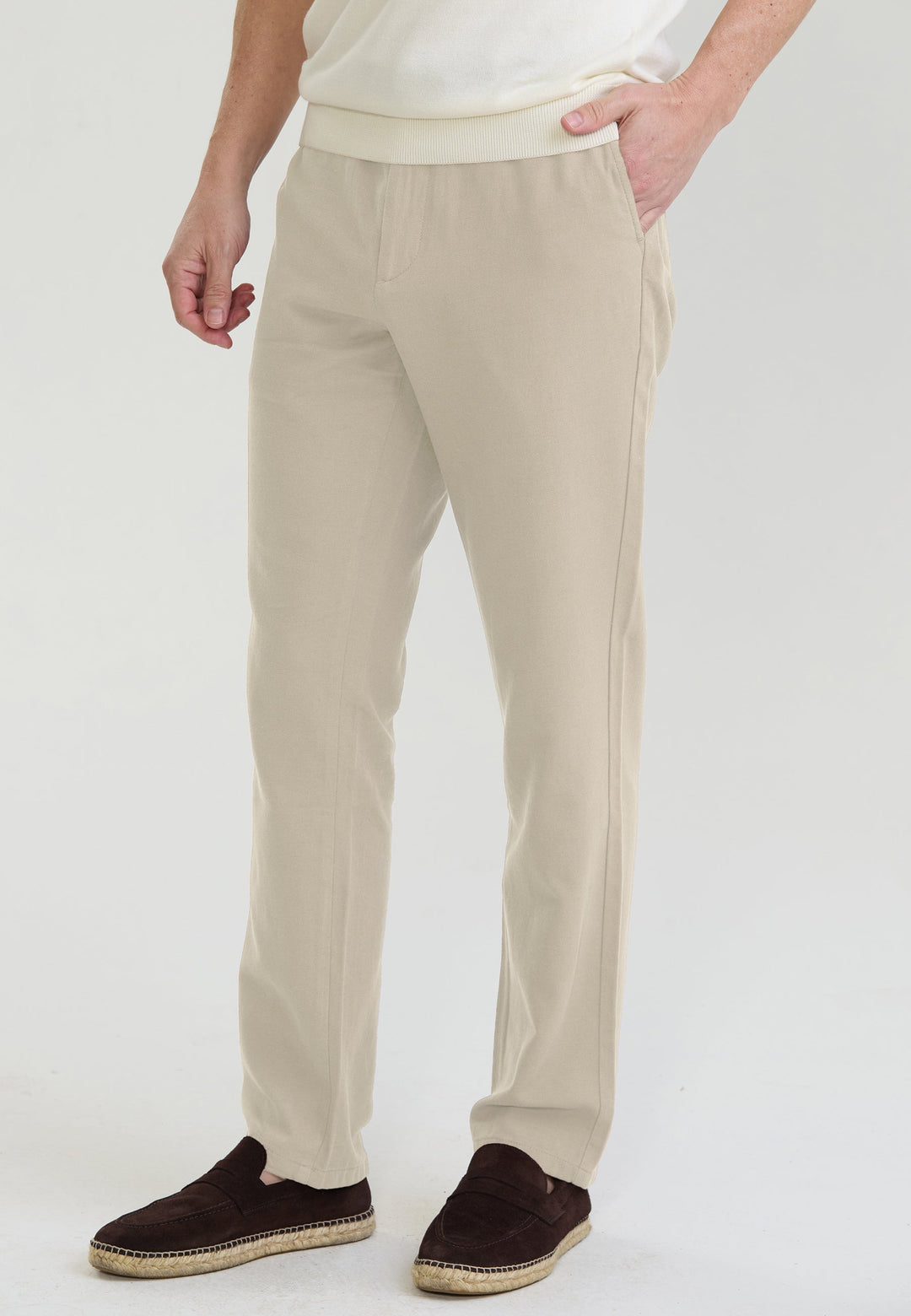 Felix Hardy Pantalon basique en mélange coton-lin pour homme - Pierre
