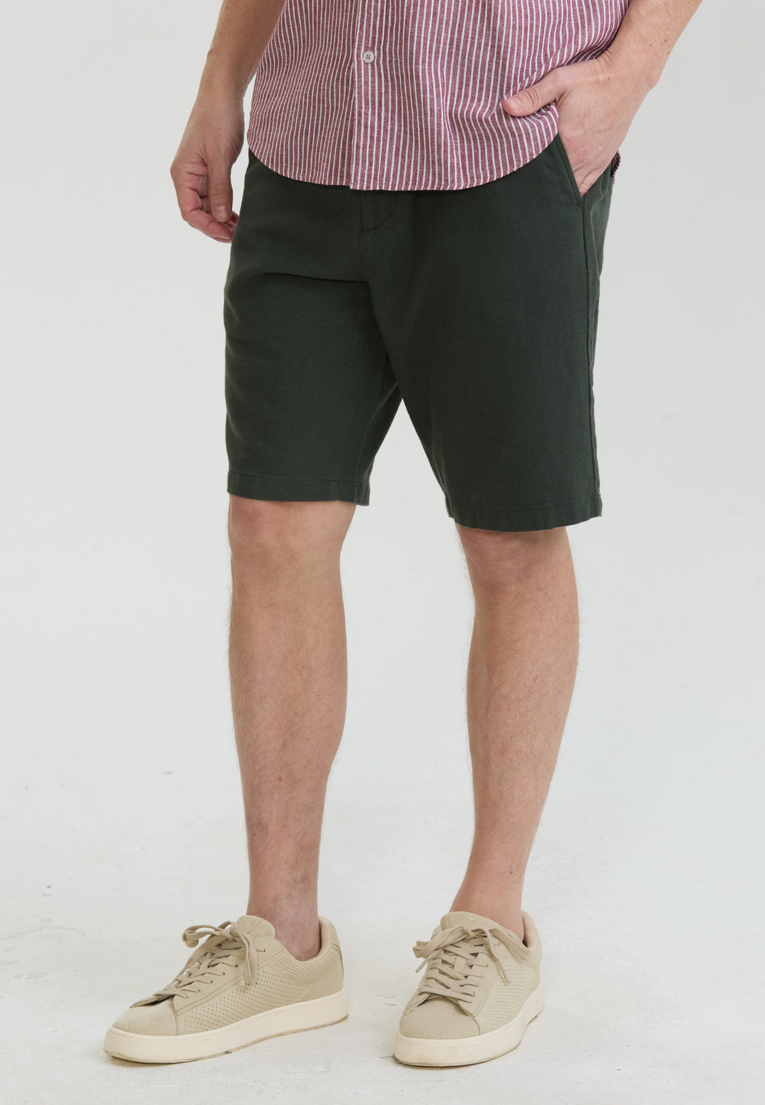 Felix Hardy Short basique en mélange coton-lin pour homme - Kaki