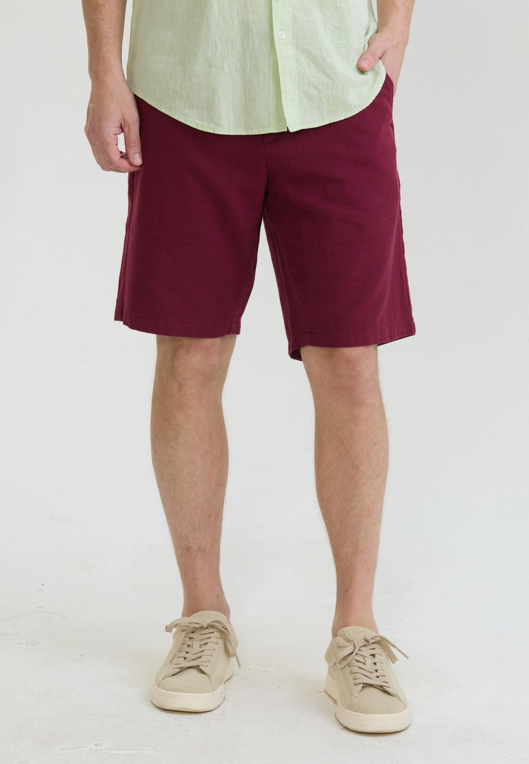 Felix Hardy Short basique en mélange coton-lin pour homme - Bordeaux