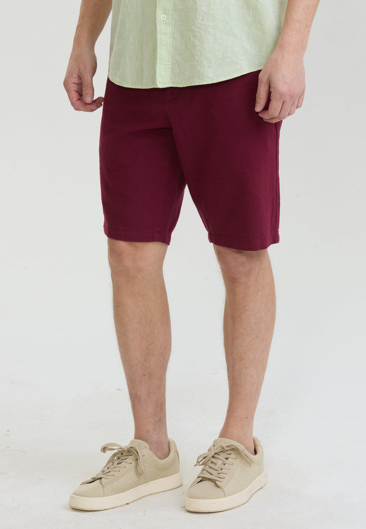 Felix Hardy Short basique en mélange coton-lin pour homme - Bordeaux