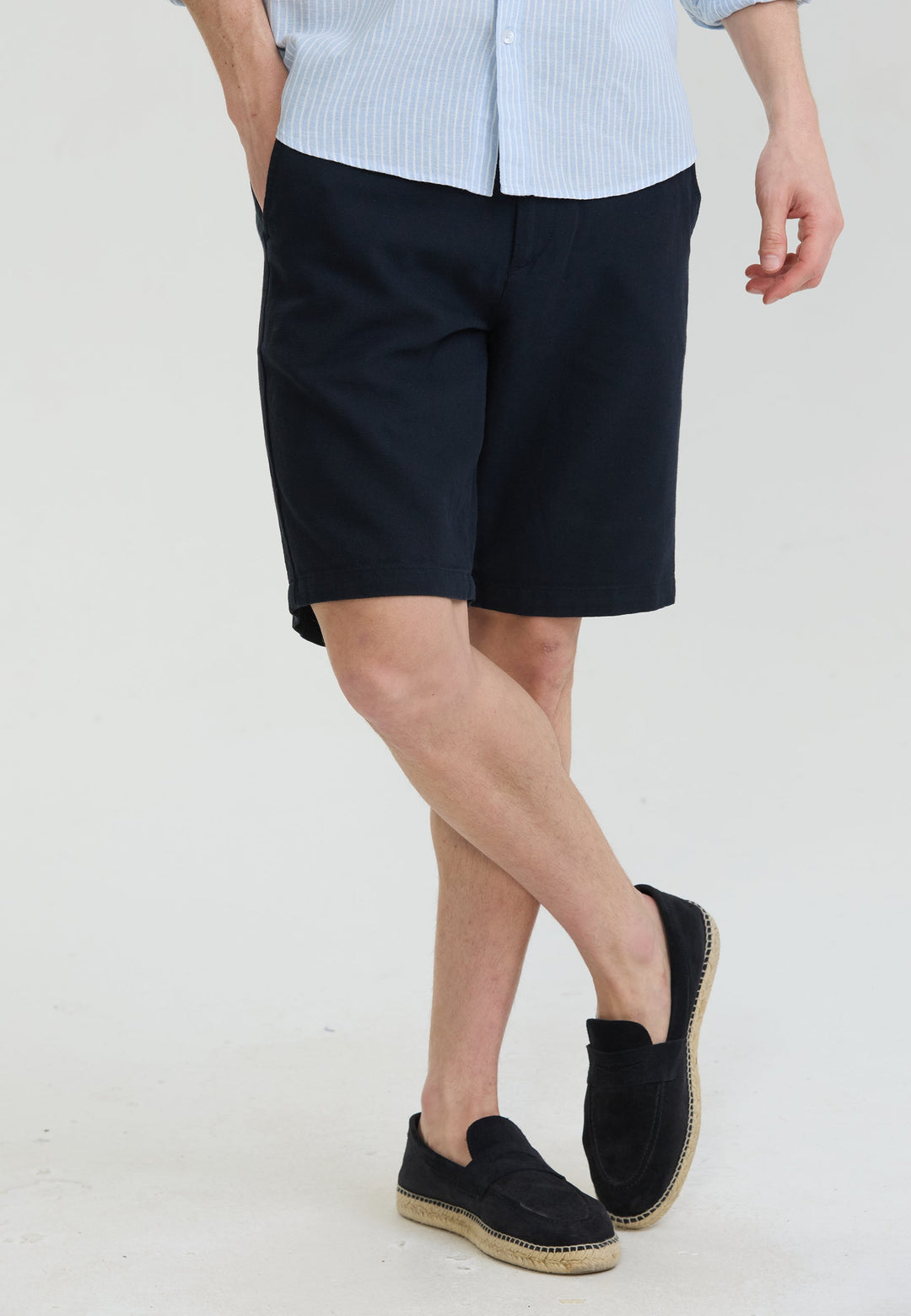 Felix Hardy Short basique en mélange coton-lin pour homme - Bleu marine