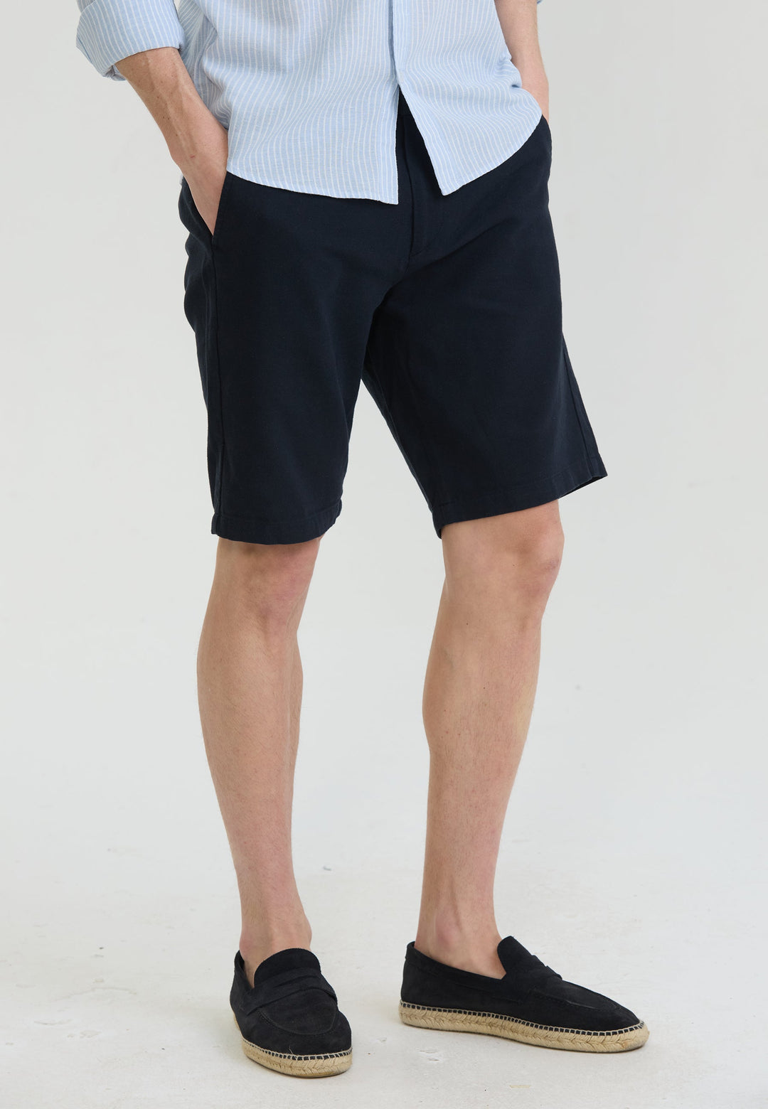 Felix Hardy Short basique en mélange coton-lin pour homme - Bleu marine