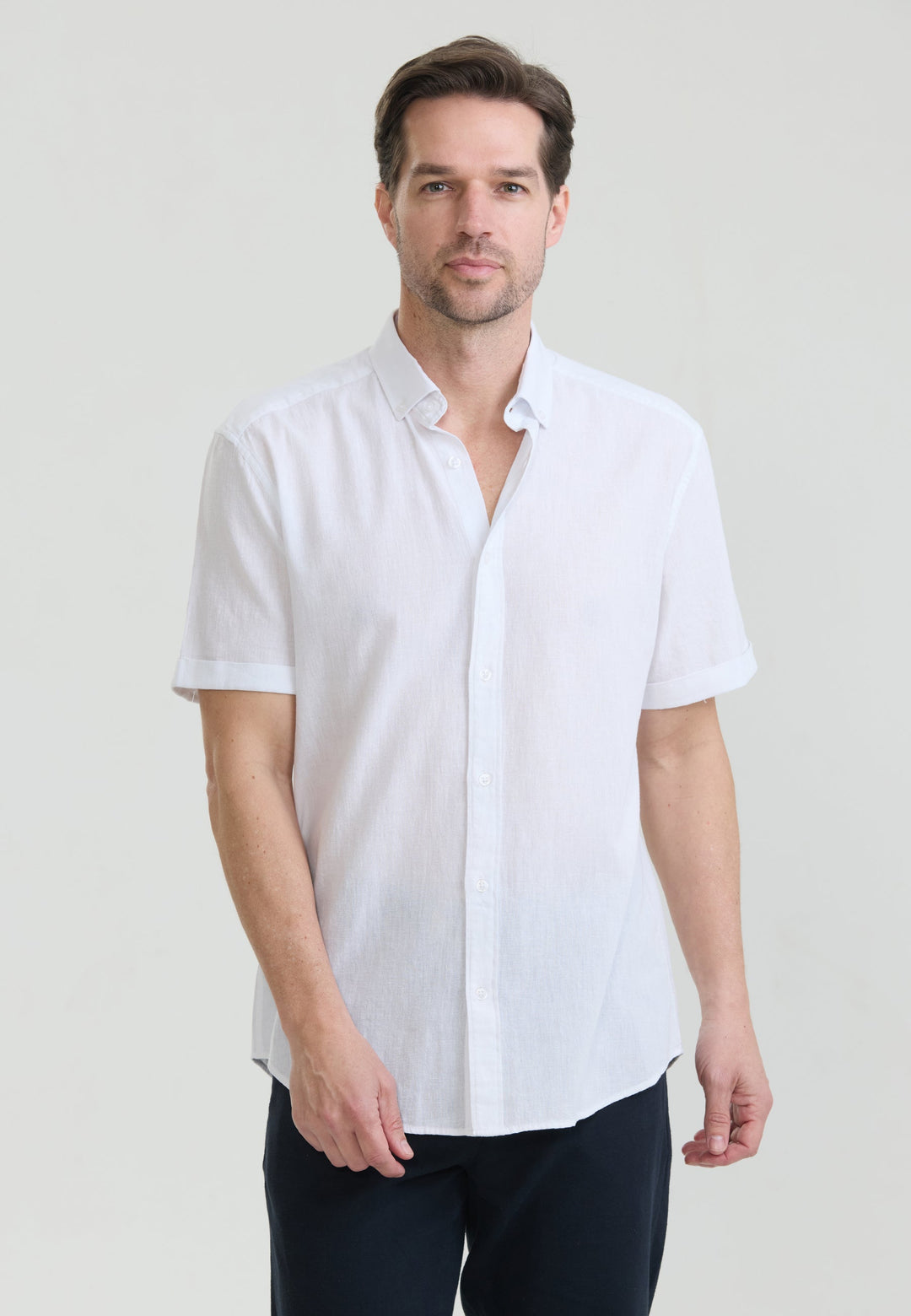 Felix Hardy Chemise en lin mélangé à manches courtes pour homme - Blanc