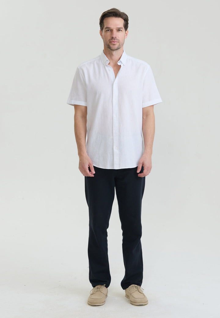 Felix Hardy Chemise en lin mélangé à manches courtes pour homme - Blanc