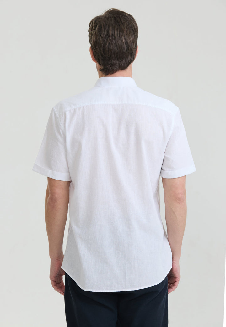 Felix Hardy Chemise en lin mélangé à manches courtes pour homme - Blanc