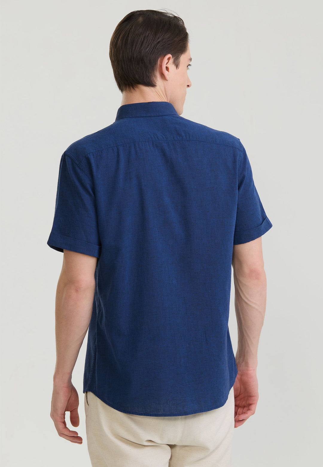 Felix Hardy Chemise en lin mélangé à manches courtes pour homme - Bleu marine