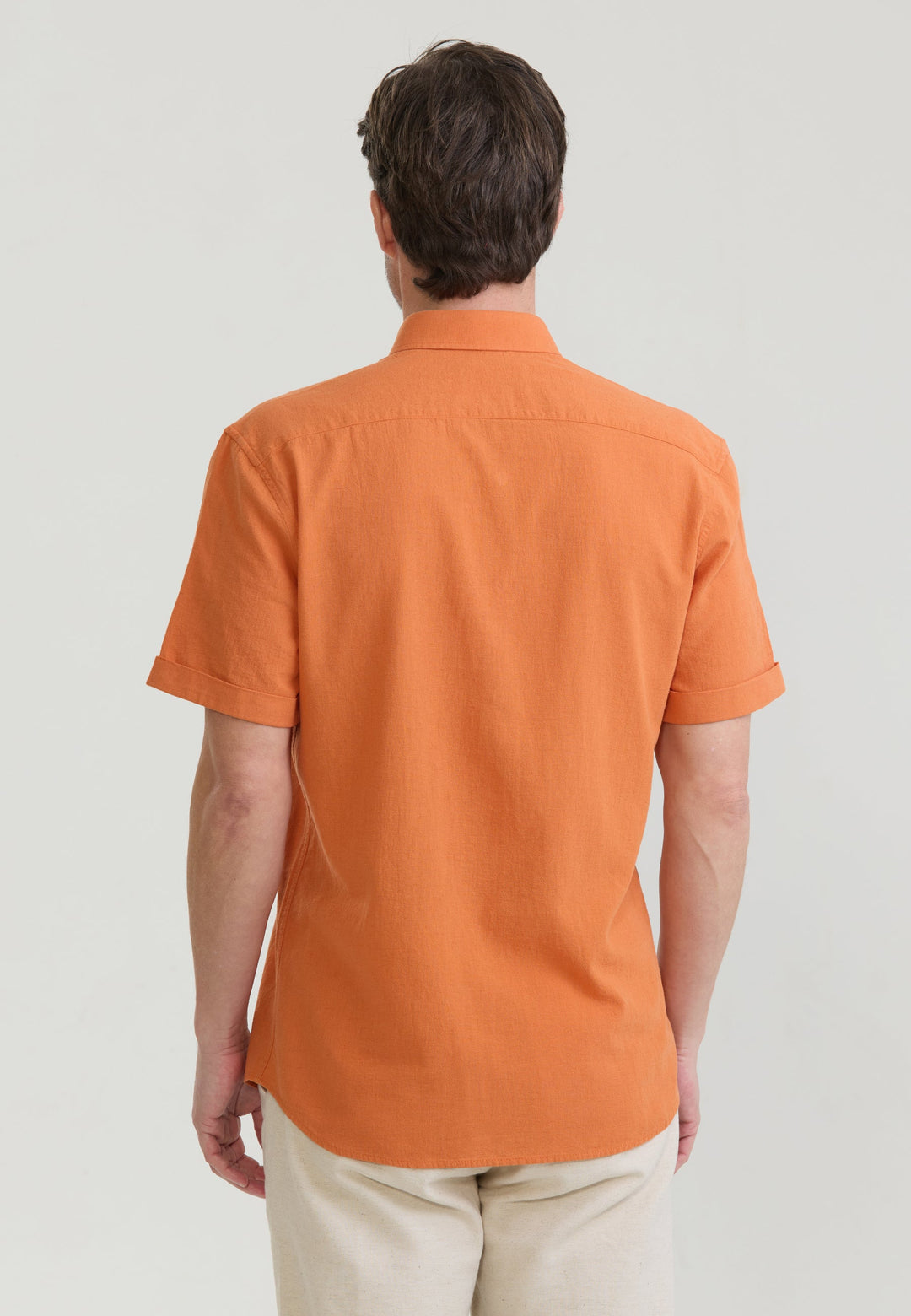 Felix Hardy Chemise en lin mélangé à manches courtes pour homme - Orange