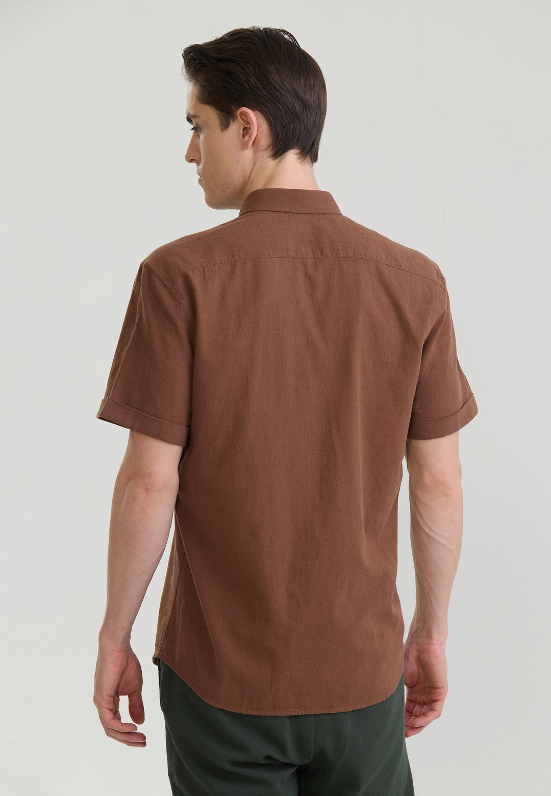 Felix Hardy Chemise en lin mélangé à manches courtes pour homme - Marron