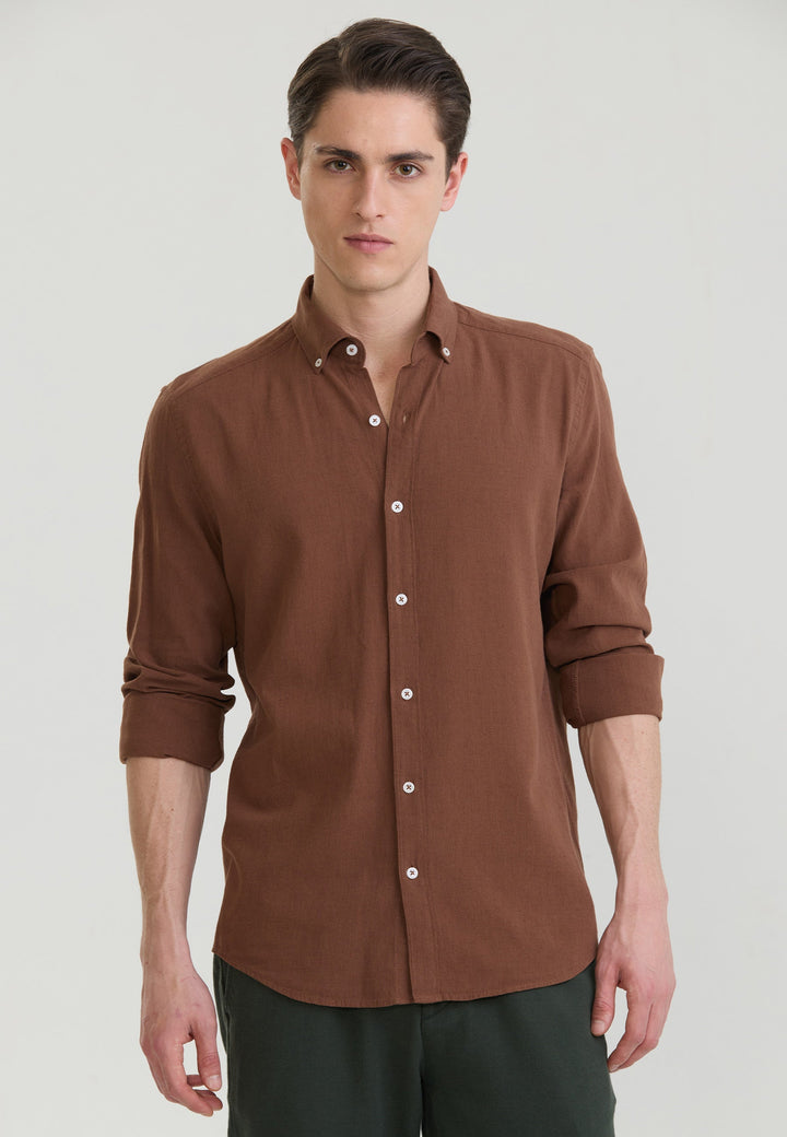 Felix Hardy Chemise en lin à manches longues pour homme - Marron