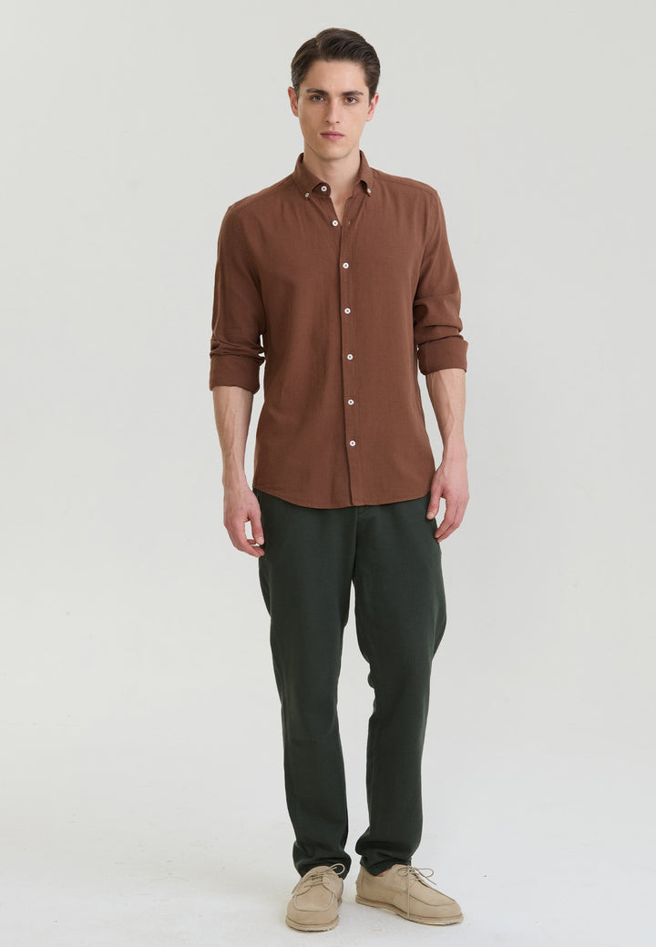 Felix Hardy Chemise en lin à manches longues pour homme - Marron