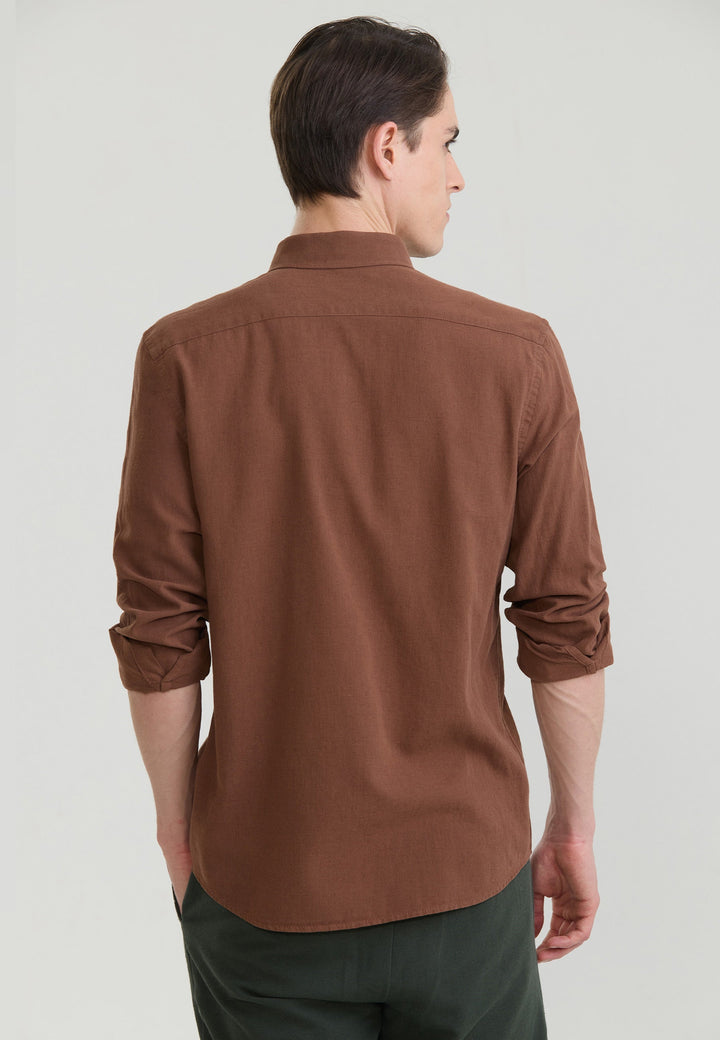 Felix Hardy Chemise en lin à manches longues pour homme - Marron