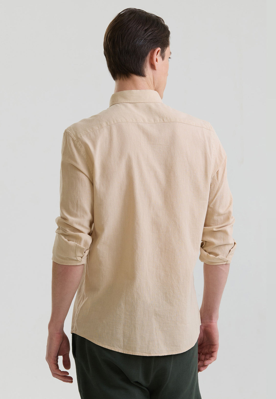 Felix Hardy Homme Chemise en Lin à Manches Longues - Beige
