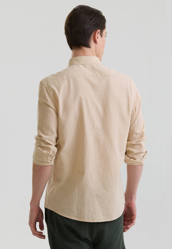 Felix Hardy Homme Chemise en Lin à Manches Longues - Beige