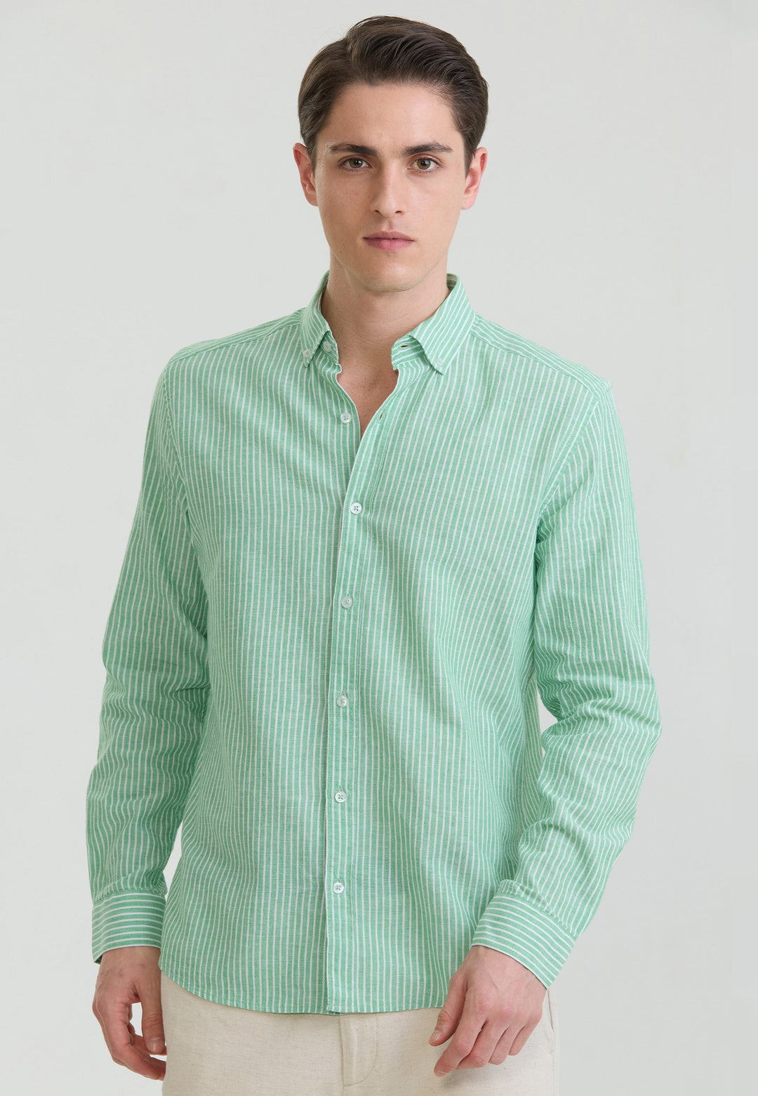 Felix Hardy Chemise à rayures en lin mélangé pour homme - Vert
