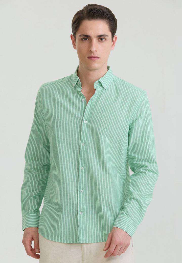 Felix Hardy Chemise à rayures en lin mélangé pour homme - Vert