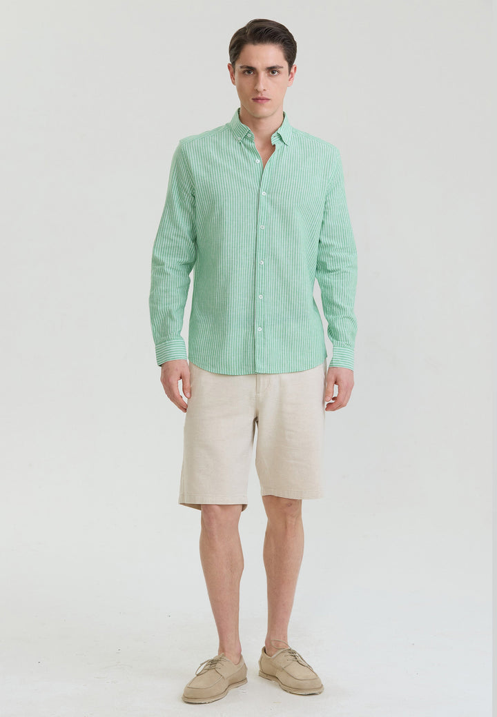 Felix Hardy Chemise à rayures en lin mélangé pour homme - Vert