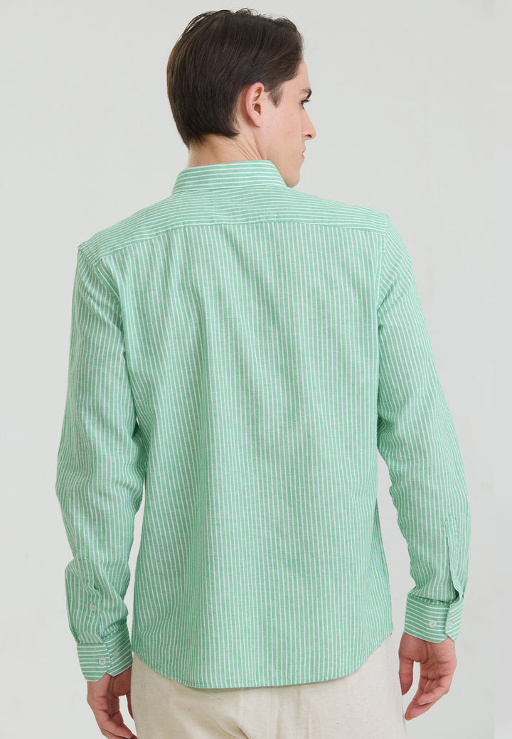 Felix Hardy Chemise à rayures en lin mélangé pour homme - Vert