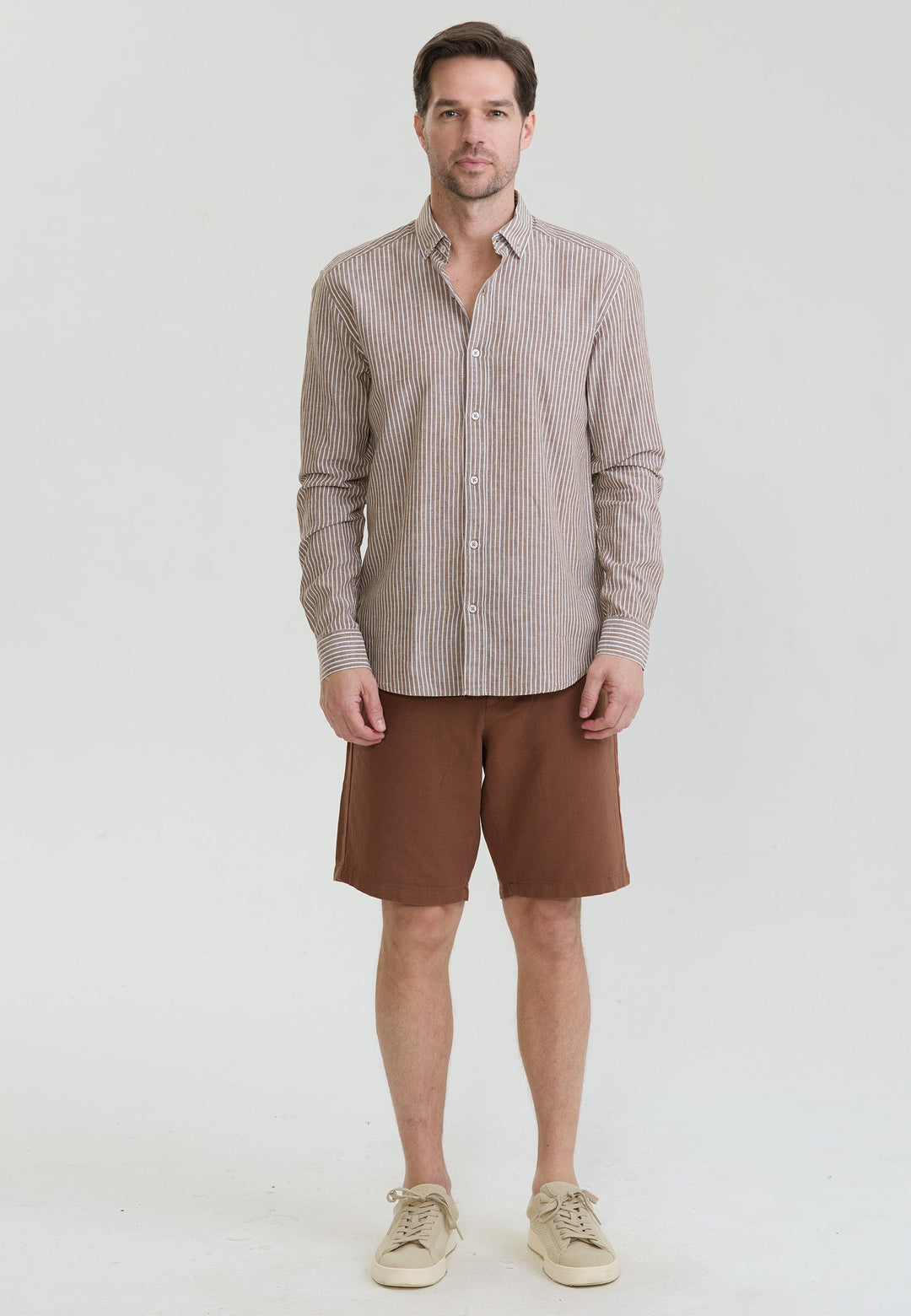 Felix Hardy Chemise à rayures en lin mélangé pour homme - Marron
