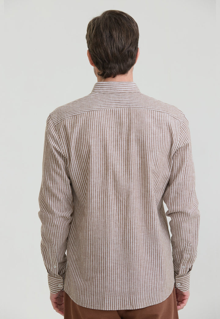 Felix Hardy Chemise à rayures en lin mélangé pour homme - Marron