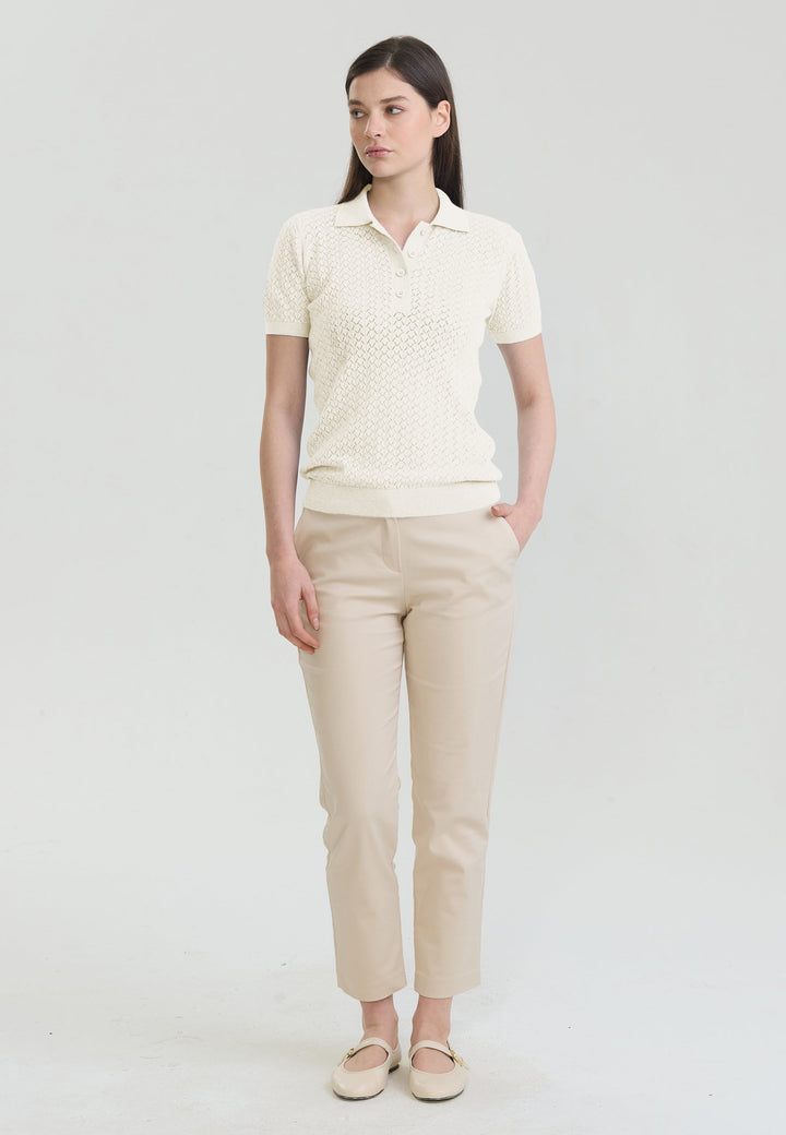 Felix Hardy T-shirt polo à boutons respirant perforé pour femme - Écru