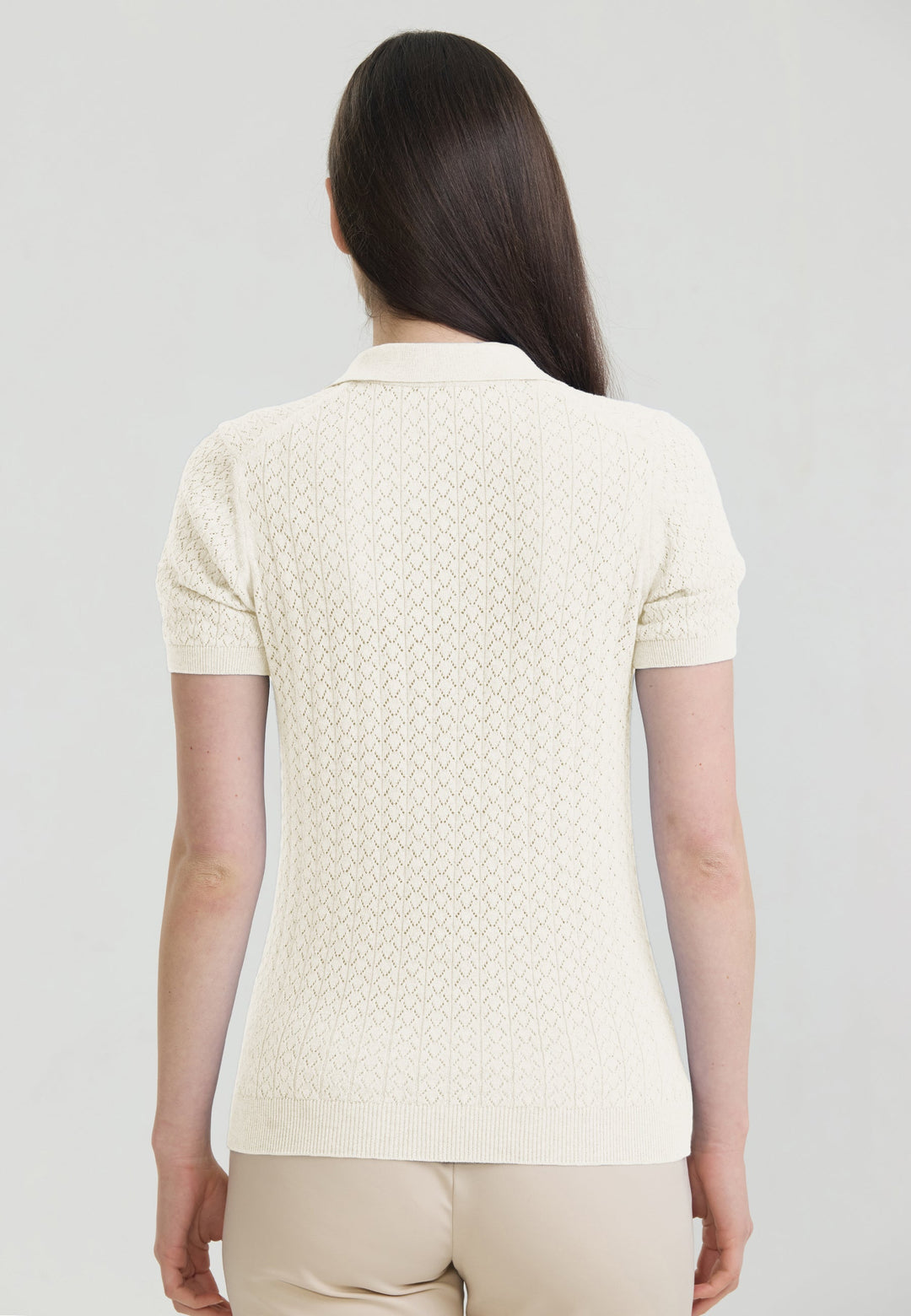 Felix Hardy T-shirt polo à boutons respirant perforé pour femme - Écru