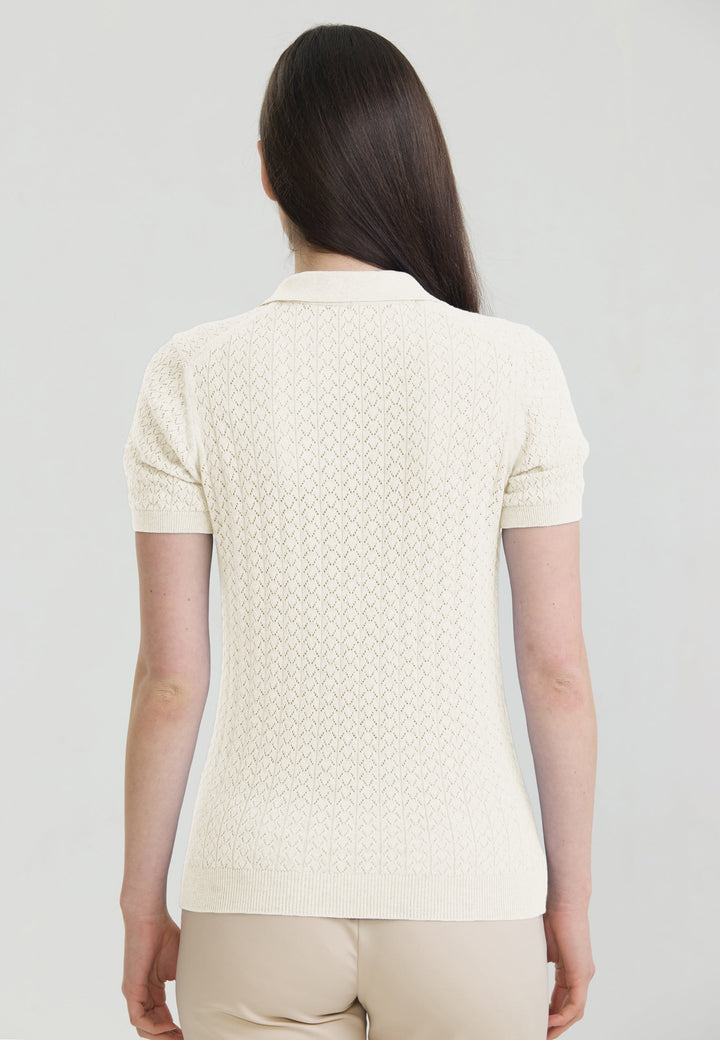 Felix Hardy T-shirt polo à boutons respirant perforé pour femme - Écru