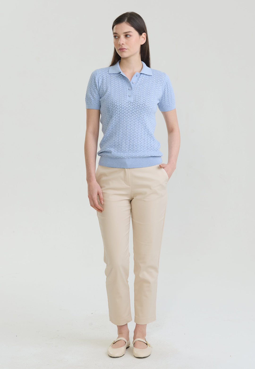 Felix Hardy T-shirt polo à boutons respirant perforé pour femme - Bleu