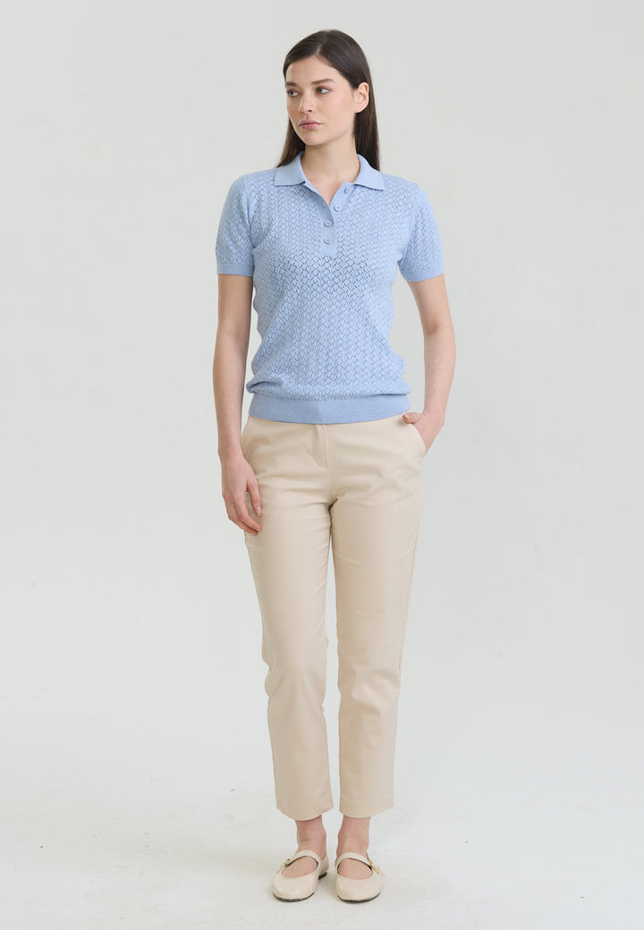 Felix Hardy T-shirt polo à boutons respirant perforé pour femme - Bleu