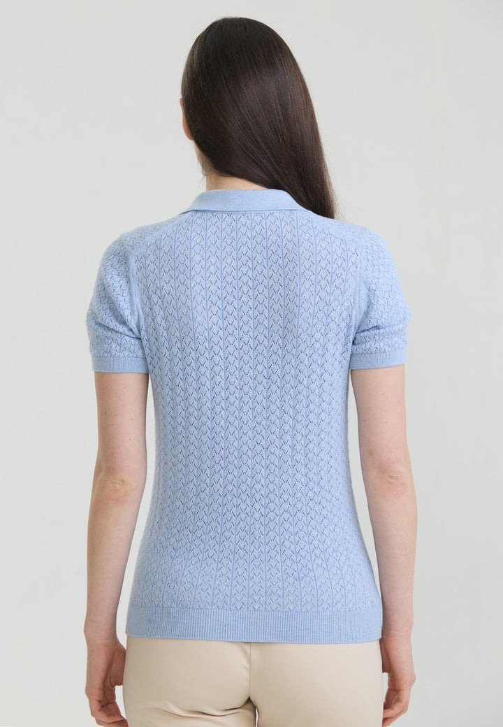 Felix Hardy T-shirt polo à boutons respirant perforé pour femme - Bleu