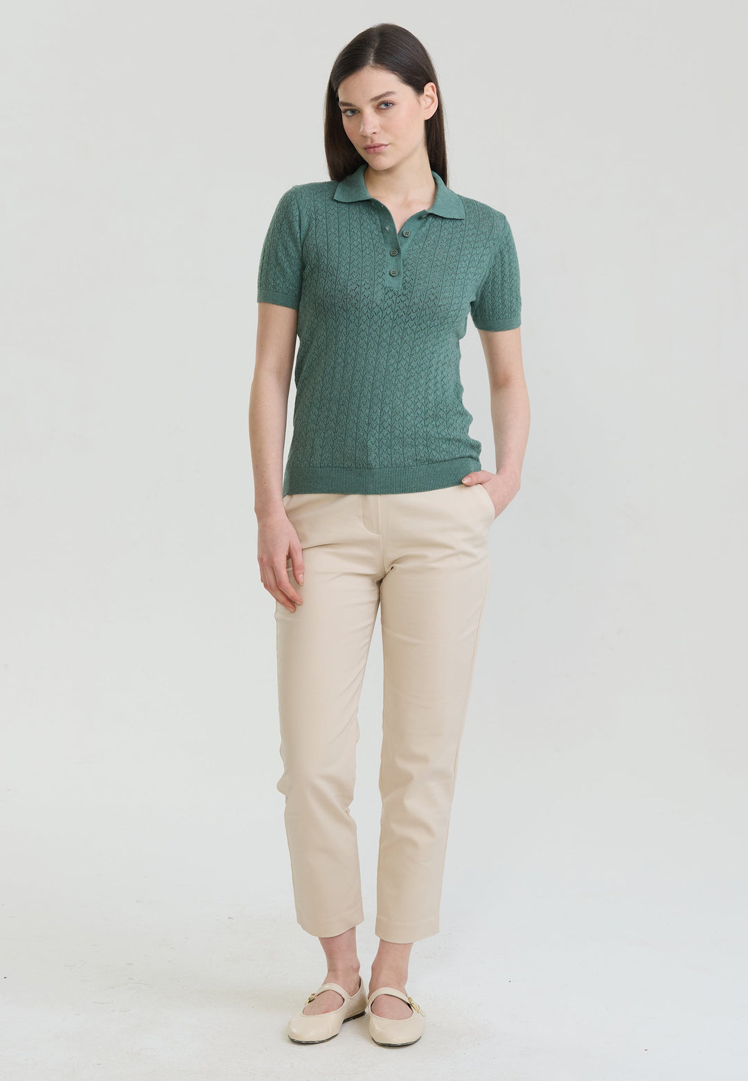 Felix Hardy T-shirt polo à boutons respirant perforé pour femme - Vert