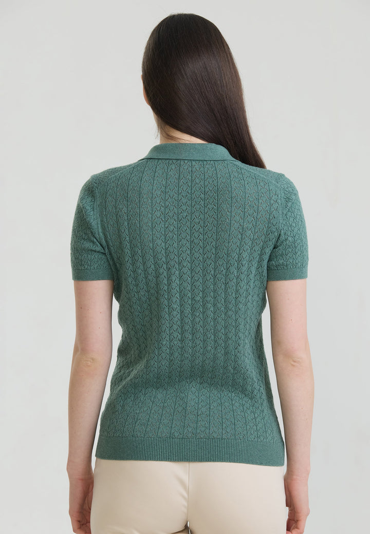 Felix Hardy T-shirt polo à boutons respirant perforé pour femme - Vert