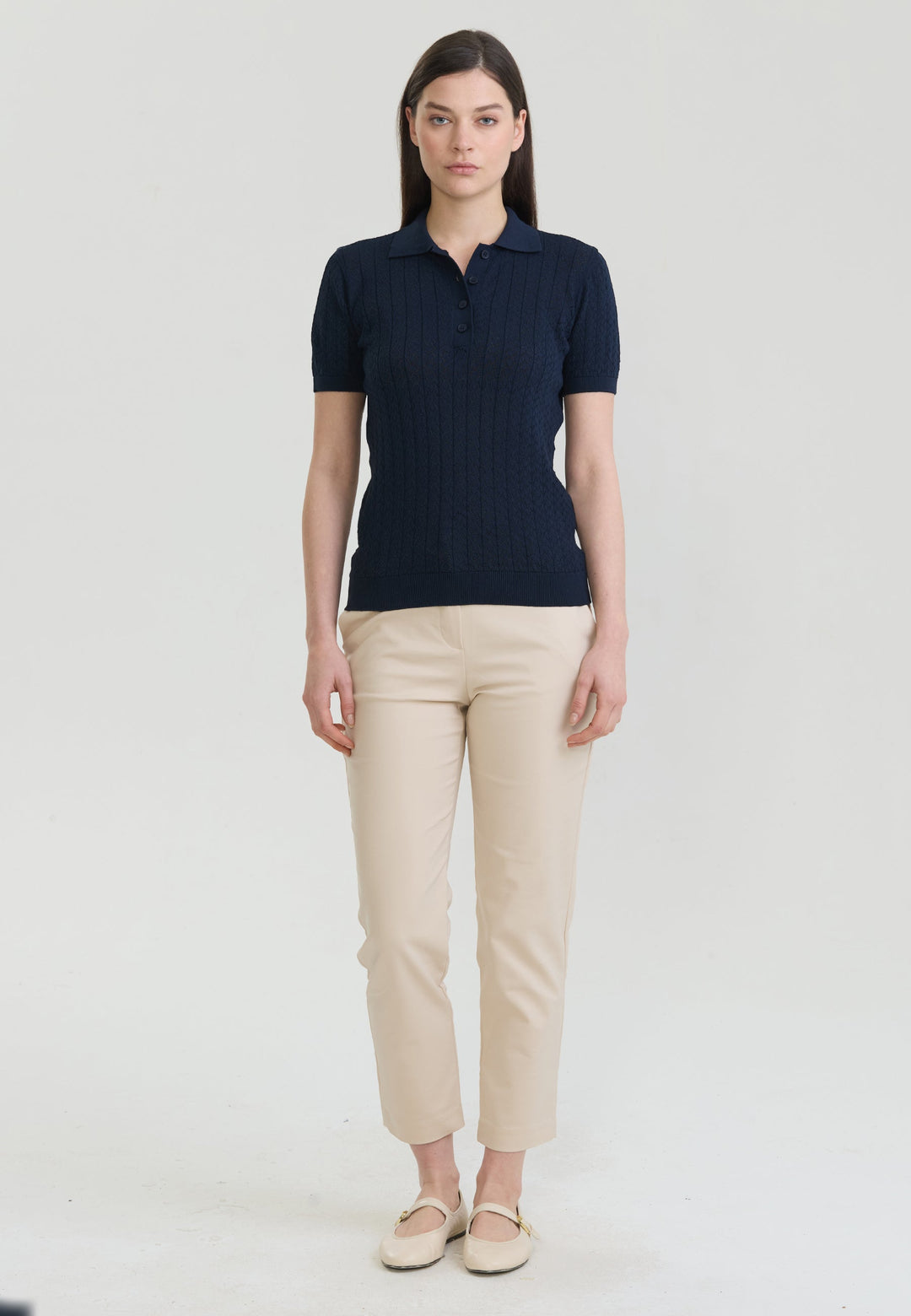 Felix Hardy T-shirt polo à boutons respirant perforé pour femme - Bleu marine