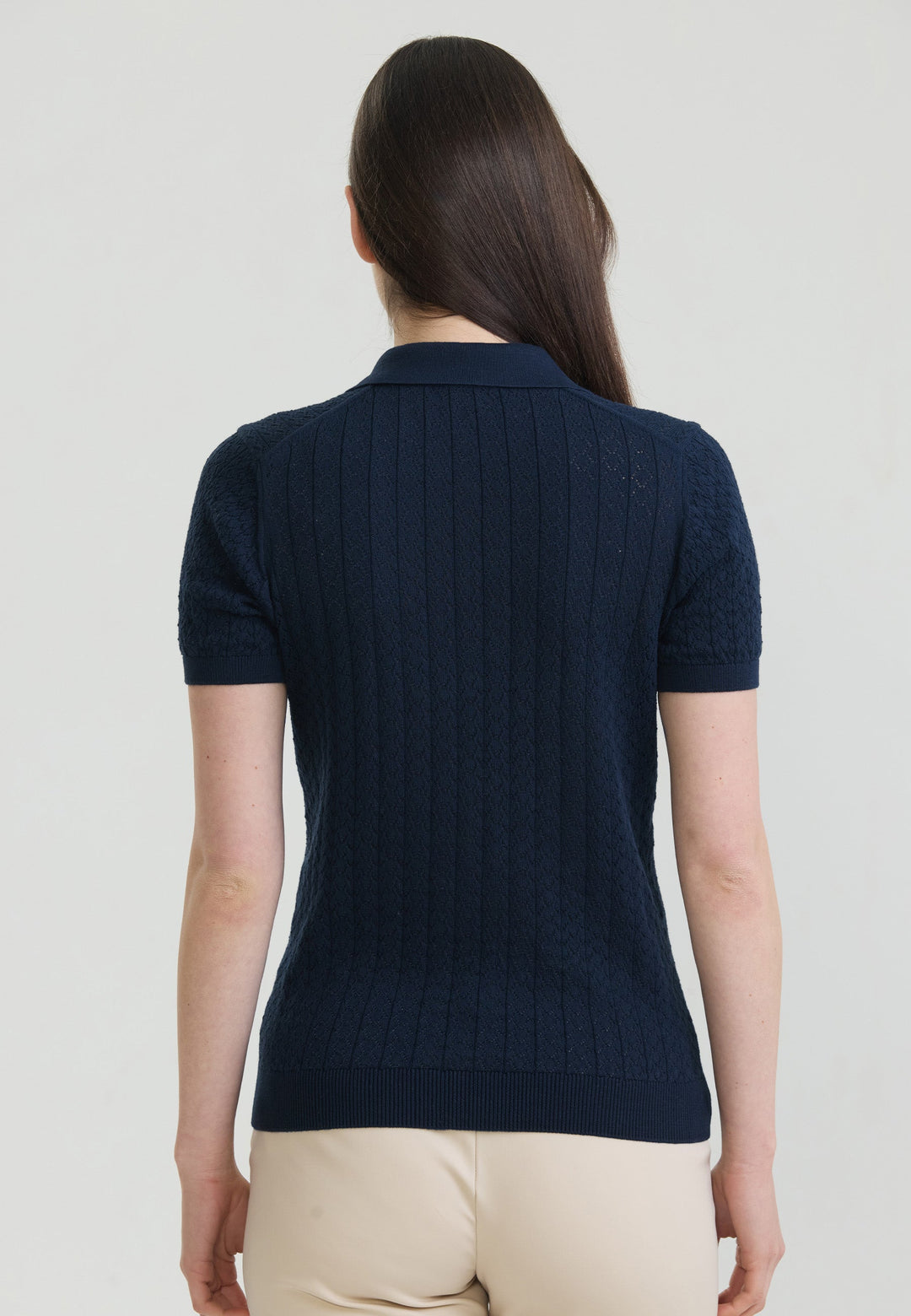 Felix Hardy T-shirt polo à boutons respirant perforé pour femme - Bleu marine