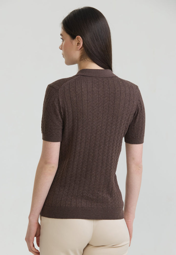 Felix Hardy T-shirt Polo Tricot Boutonné Aéré Femme - Marron