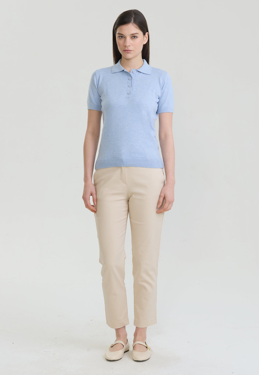 Felix Hardy T-shirt Polo Tricot Boutonné Basique Femme - Bleu