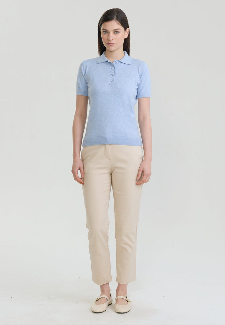 Felix Hardy T-shirt Polo Tricot Boutonné Basique Femme - Bleu