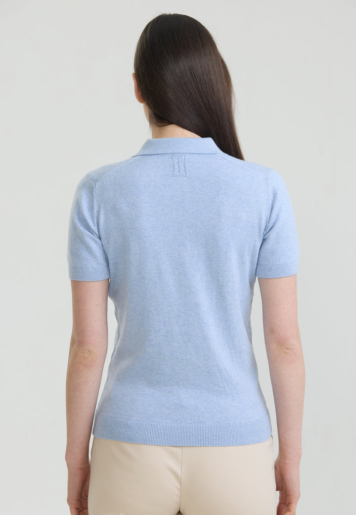 Felix Hardy T-shirt Polo Tricot Boutonné Basique Femme - Bleu