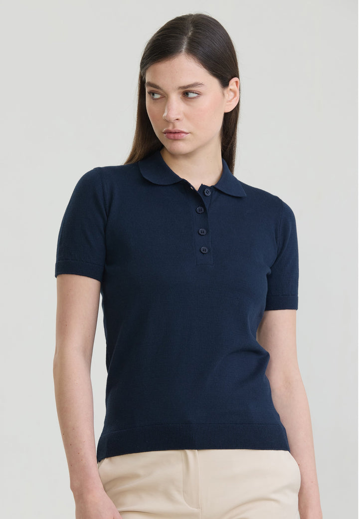 Felix Hardy T-shirt Polo Tricot Boutonné Basique Femme - Bleu marine