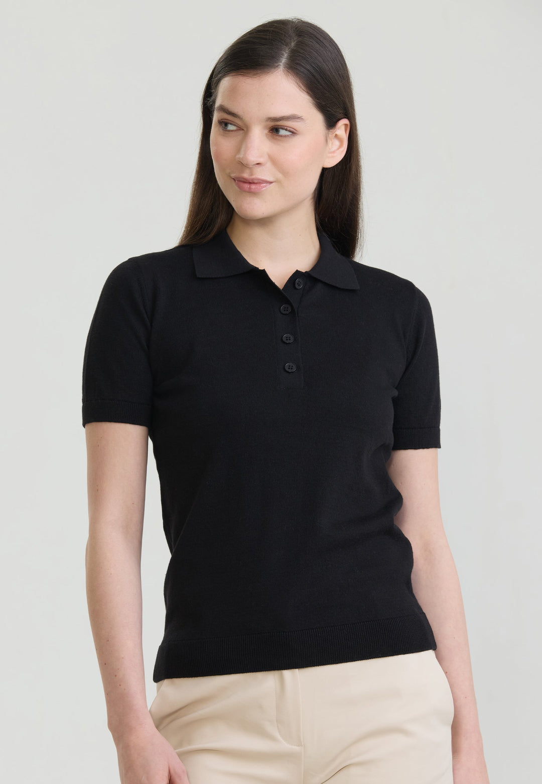 Felix Hardy T-shirt Polo Tricot Boutonné Basique Femme - Noir