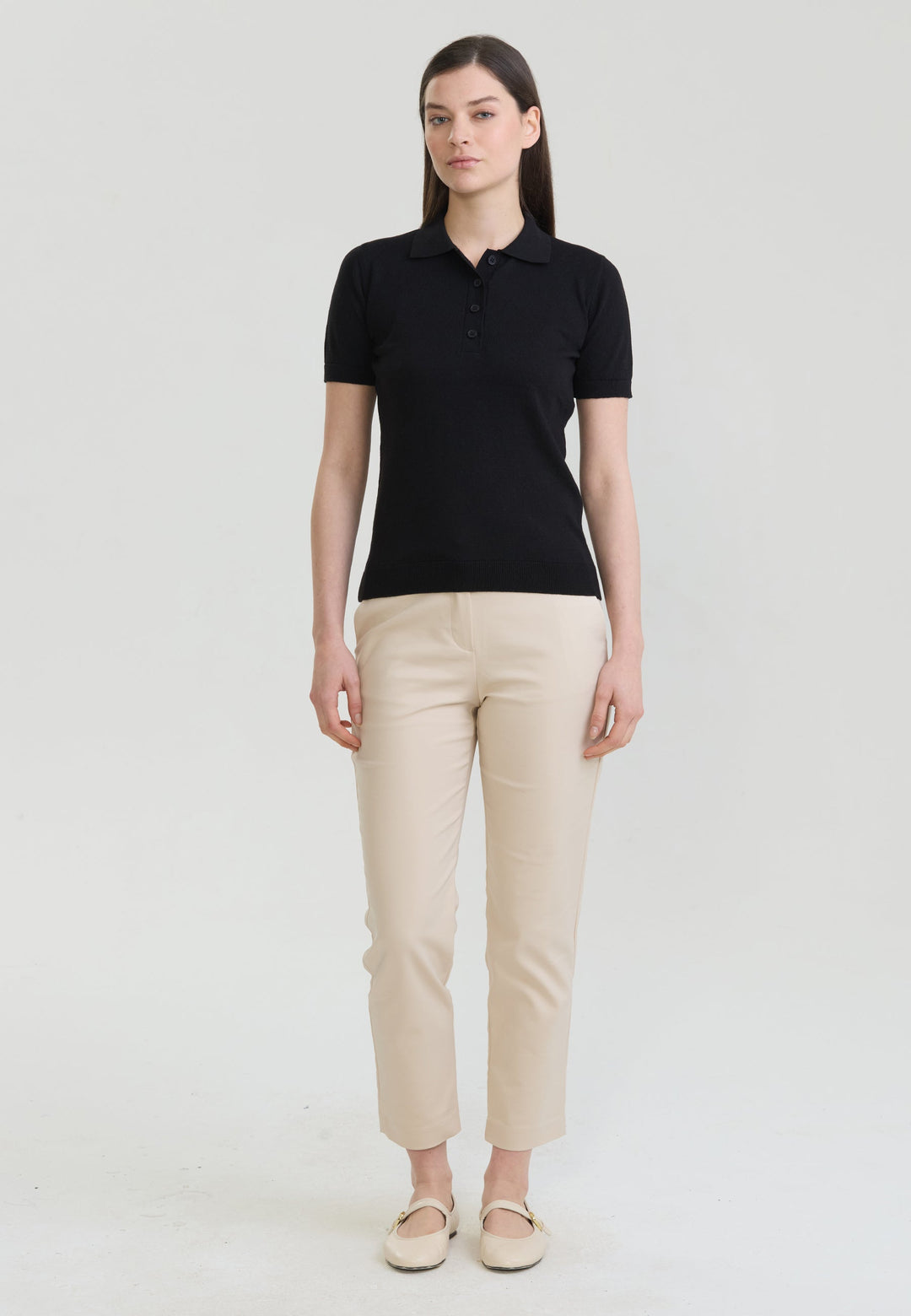 Felix Hardy T-shirt Polo Tricot Boutonné Basique Femme - Noir