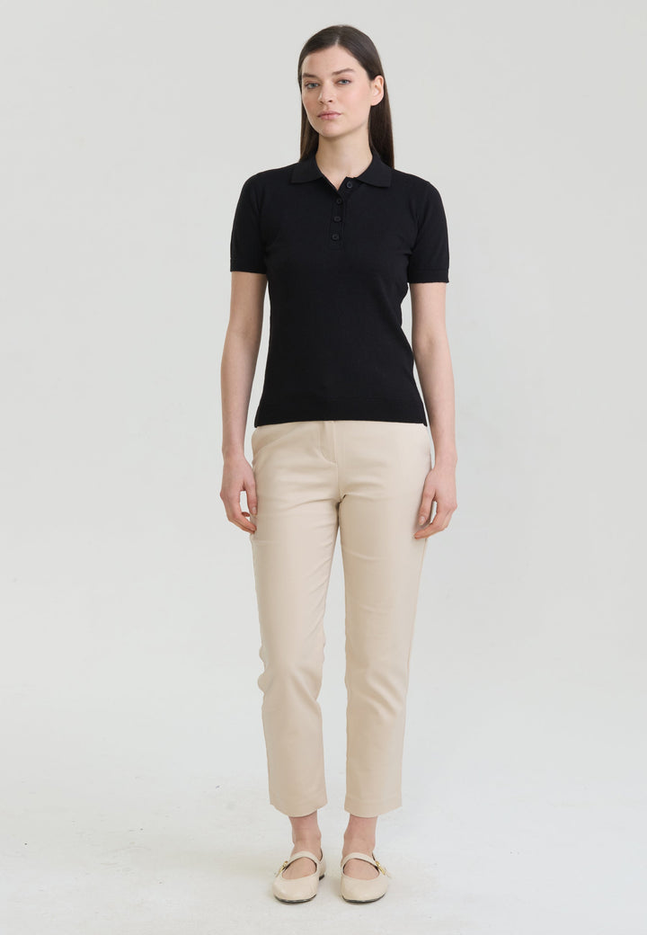 Felix Hardy T-shirt Polo Tricot Boutonné Basique Femme - Noir