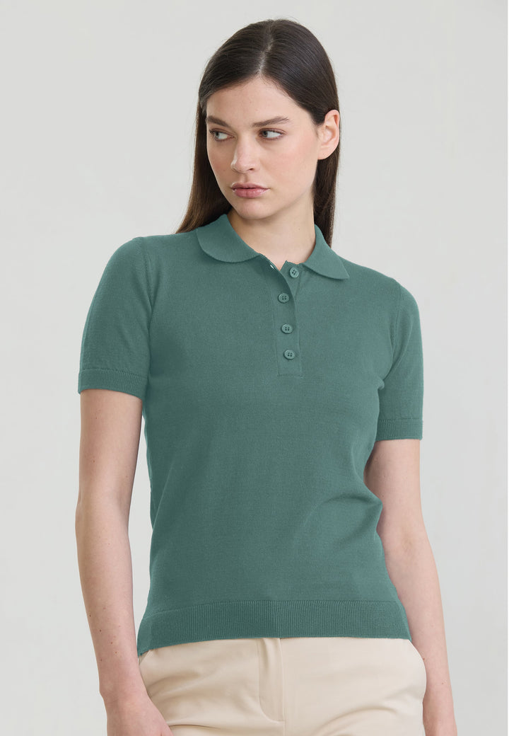 Felix Hardy T-shirt Polo Tricot Boutonné Basique Femme - Vert