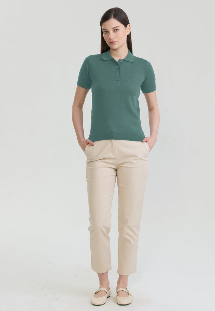 Felix Hardy T-shirt Polo Tricot Boutonné Basique Femme - Vert