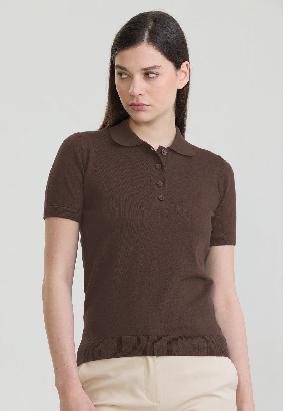 Felix Hardy T-shirt Polo Tricot Boutonné Basique Femme - Marron