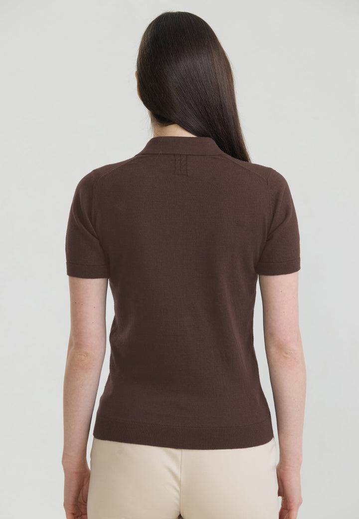 Felix Hardy T-shirt Polo Tricot Boutonné Basique Femme - Marron