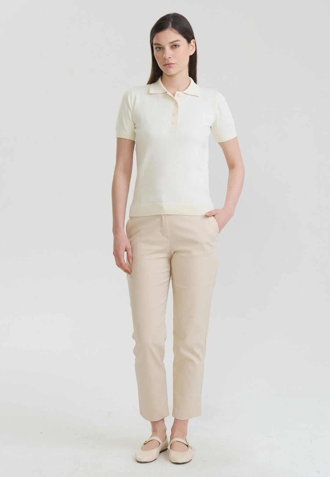 Felix Hardy T-shirt Polo Tricot Boutonné Basique Femme - Écru